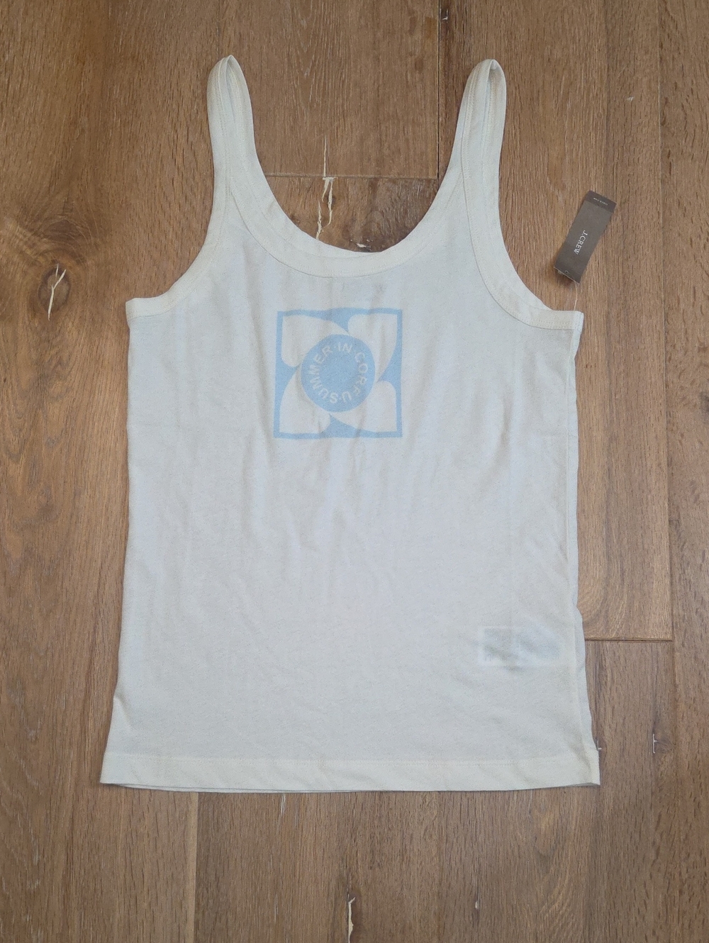 NWT J Crew Feather Jersey "Summer in Corfu" Graphic Tank Top Ivory Sheer S